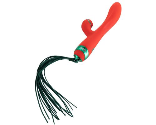 Вибратор-кролик с флоггером LOCKINK SEVANDA Whip Vibrating Massage Wand - Red & Green