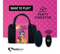 Вибратор в трусики FeelzToys Panty Vibrator Black с пультом ДУ, 6 режимов работы, сумочка-чехол