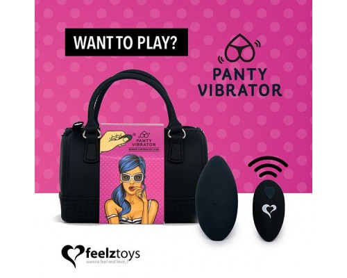 Вибратор в трусики FeelzToys Panty Vibrator Black с пультом ДУ, 6 режимов работы, сумочка-чехол