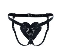 Трусики Сердце для страпона из натуральной кожи Feral Feelings - Hearts Strap-on Belt Black