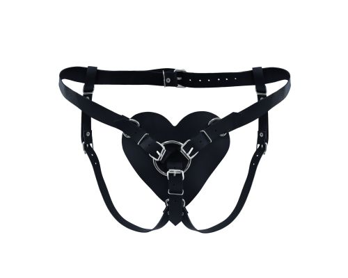 Трусики Сердце для страпона из натуральной кожи Feral Feelings - Hearts Strap-on Belt Black