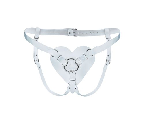 Трусики Сердце для страпона из натуральной кожи Feral Feelings - Hearts Strap-on Belt White