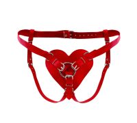 Трусики Сердце для страпона из натуральной кожи Feral Feelings - Hearts Strap-on Belt Red