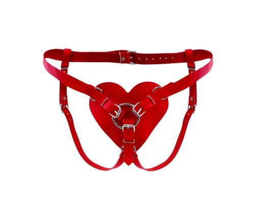 Трусики Сердце для страпона из натуральной кожи Feral Feelings - Hearts Strap-on Belt Red