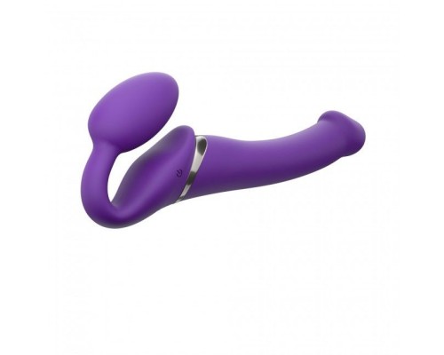 Безремневой страпон с вибрацией Strap-On-Me Vibrating Violet M диаметр 3,3см, пульт ДУ, регулируемый