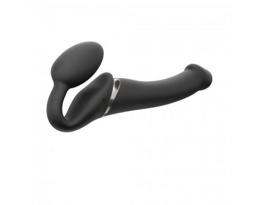 Безремневой страпон с вибрацией Strap-On-Me Vibrating Black M, диаметр 3,3см, пульт ДУ, регулируемый