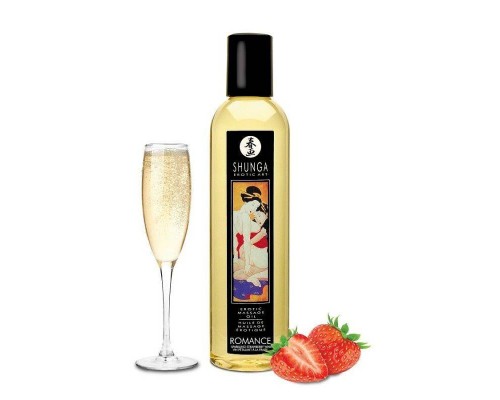 Массажное масло Shunga Romance - Sparkling Strawberry Wine (250 мл) натуральное увлажняющее