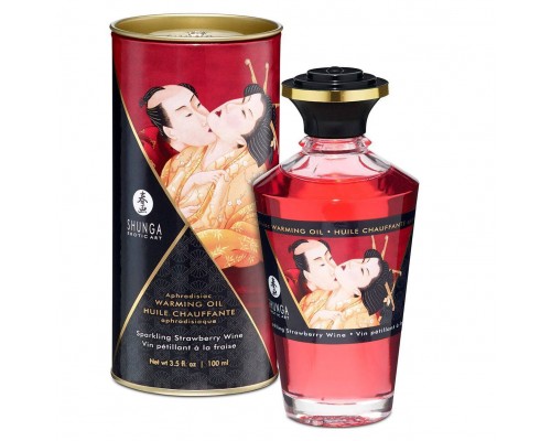 Разогревающее масло Shunga Aphrodisiac Warming Oil - Sparkling Strawberry Wine (100 мл) без сахара