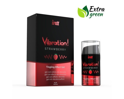 Жидкий вибратор Intt Vibration Strawberry (15 мл) EXTRA GREEN, очень вкусный, действует до 30 минут