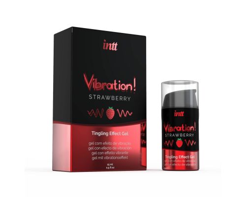 Жидкий вибратор Intt Vibration Strawberry (15 мл), густой гель, очень вкусный, действует до 30 минут