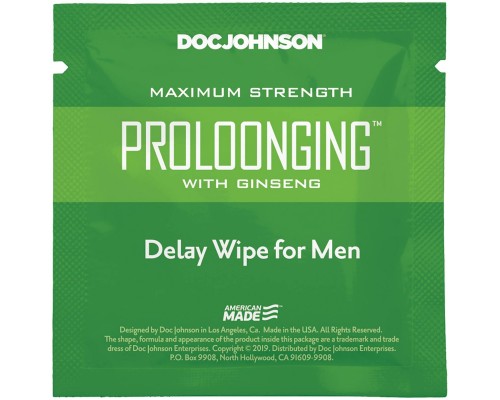 Пролонгирующая салфетка Doc Johnson Delay Wipe For Men с экстрактом женьшеня