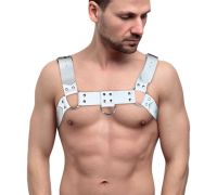 Мужская портупея на грудь из натуральной кожи Feral Feelings - Bulldog Harness White