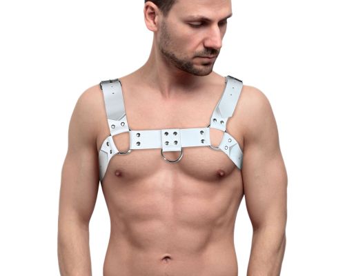 Мужская портупея на грудь из натуральной кожи Feral Feelings - Bulldog Harness White