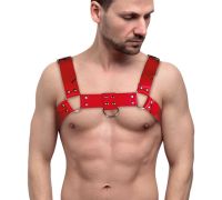 Мужская портупея на грудь из натуральной кожи Feral Feelings - Bulldog Harness Red