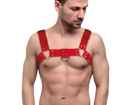 Мужская портупея на грудь из натуральной кожи Feral Feelings - Bulldog Harness Red