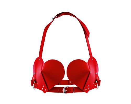 Лиф Сердце из натуральной кожи Feral Feelings - Hearts Bra Red