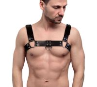 Мужская портупея на грудь из натуральной кожи Feral Feelings - Bulldog Harness Black