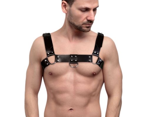 Мужская портупея на грудь из натуральной кожи Feral Feelings - Bulldog Harness Black