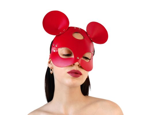 Кожаная маска зайки Art of Sex - Mouse Mask, цвет Красный