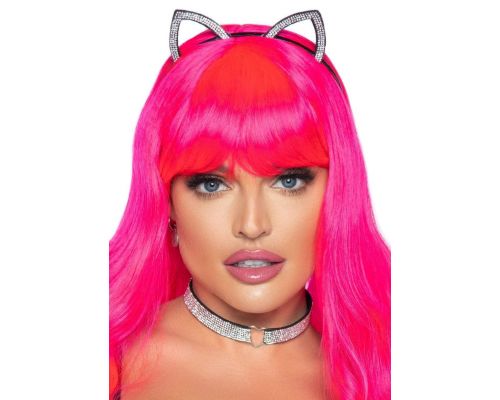 Leg Avenue Cat ear headband and choker Silver