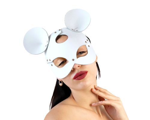 Кожаная маска зайки Art of Sex - Mouse Mask, цвет Белый