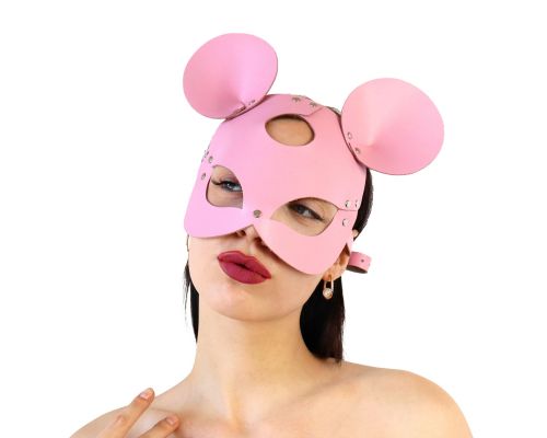 Кожаная маска зайки Art of Sex - Mouse Mask, цвет Розовый