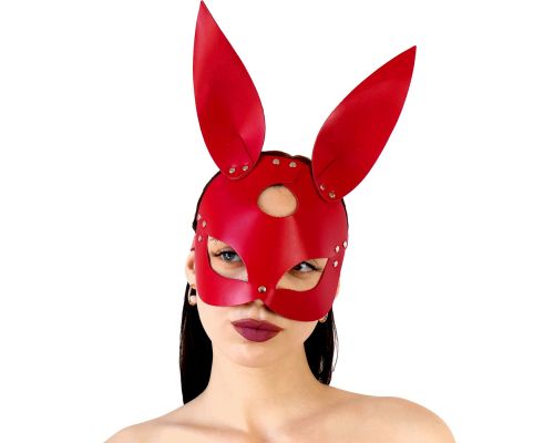 Кожаная маска Зайки Art of Sex - Bunny mask, цвет Красный