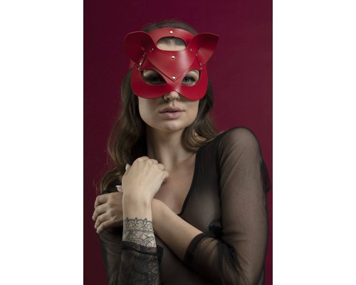 Маска кошечки Feral Feelings - Catwoman Mask, натуральная кожа, красная