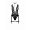 Боди Noir Handmade F297 Libido Deep-V bodysuit with collar, pearl chain and garter - 3XL