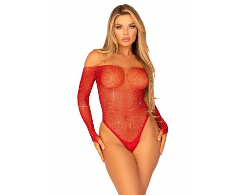 Боди Leg Avenue Crystalized fishnet bodysuit Red One Size