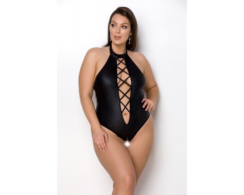 Боди из эко-кожи с имитацией шнуровки и открытым доступом Nancy Body black 4XL/5XL - Passion