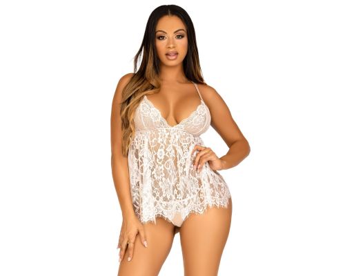 Пеньюар Leg Avenue Floral lace babydoll & string White S