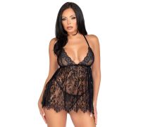 Пеньюар Leg Avenue Floral lace babydoll & string Black M