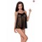 Сорочка прозрачная беби долл MELANIA CHEMISE black L/XL - Passion, трусики, на тонких бретелях