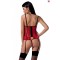 Корсет с открытой грудью CHERRY CORSET red XXL/3XL -Passion Exclusive, трусики, пажи, стрэпы, оборки