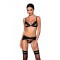 Комплект из эко-кожи Passion Miley Set black L/XL: трусики, бюстгальтер, пояс для чулок