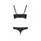 Комплект из эко-кожи Passion Malwia Bikini black L/XL: с люверсами и ремешками, бра и трусики