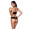 Комплект из эко-кожи: бра и трусики с имитацией шнуровки Nancy Bikini black L/XL - Passion