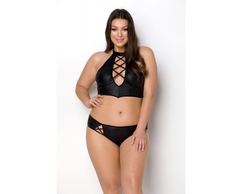 Комплект из эко-кожи Nancy Bikini black 4XL/5XL - Passion, бра и трусики с имитацией шнуровки