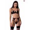 Комплект белья PERDITA SET black L/XL - Passion Exclusive: стрэпы: лиф, стринги и пояс для чулок