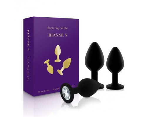 Набор анальных пробок с кристаллом Rianne S: Booty Plug Set Black, диаметр 2,7см, 3,5см, 4,1см