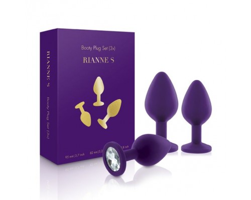 Набор анальных пробок с кристаллом Rianne S: Booty Plug Set Purple, диаметр 2,7см, 3,5см, 4,1см