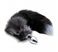 Металлическая анальная пробка Лисий хвост Alive Black And White Fox Tail M (мятая упаковка)