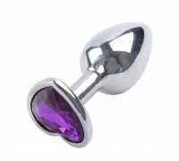 Анальная пробка Silver Metall Heart Dark Violet, M