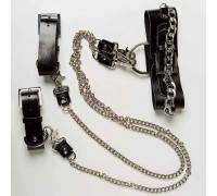 Набор ошейник+наручники Silver With Chain