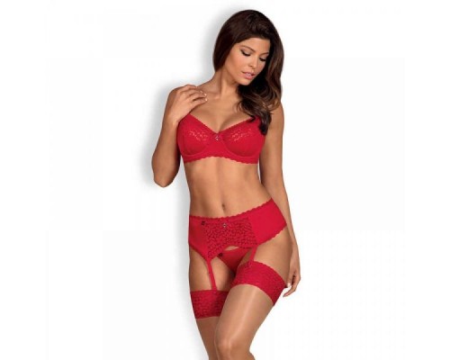 Комплект Obsessive Jolierose 3-pcs set red XXL