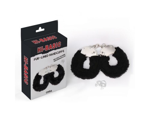 Наручники метал с мехом черные Fur-lined Handcuffs Hi-Basic Chisa