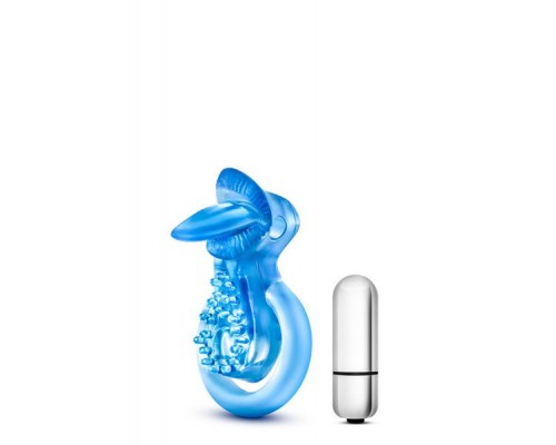 Эрекционное виброкольцо STAY HARD TONGUE COCK RING BLUE