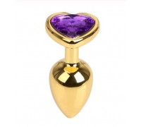 Анальная пробка Gold Metall Heart Dark Violet, S