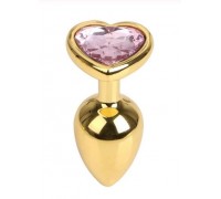 Анальная пробка Gold Metall Heart Light Pink, M